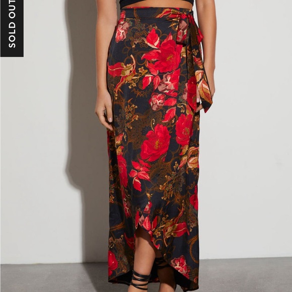 VICI Collection Black Floral Wrap Skirt - Picture 2 of 5